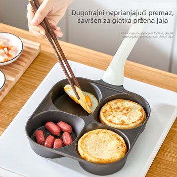 Titanijski tiganj za doručak s hamburgerom, četiri rupe, neprijanjivi tiganj za jaja – proširen, produbljen, s ravnim dnom
