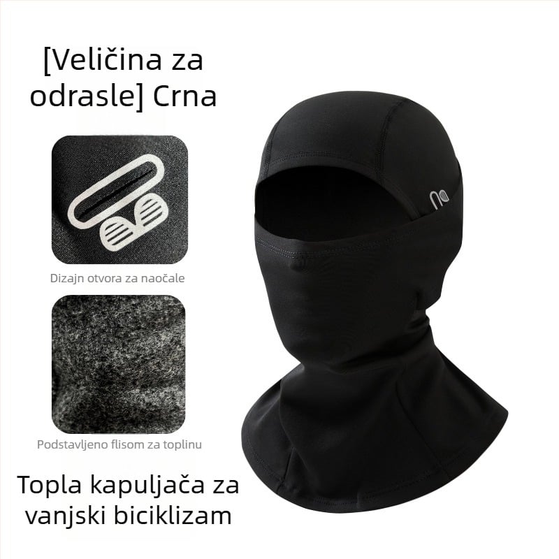 Zimska balaklava s flis podstavom za vožnju biciklom, vjetrootpornom kapuljačom za skijanje i unutarnjim slojem kacige