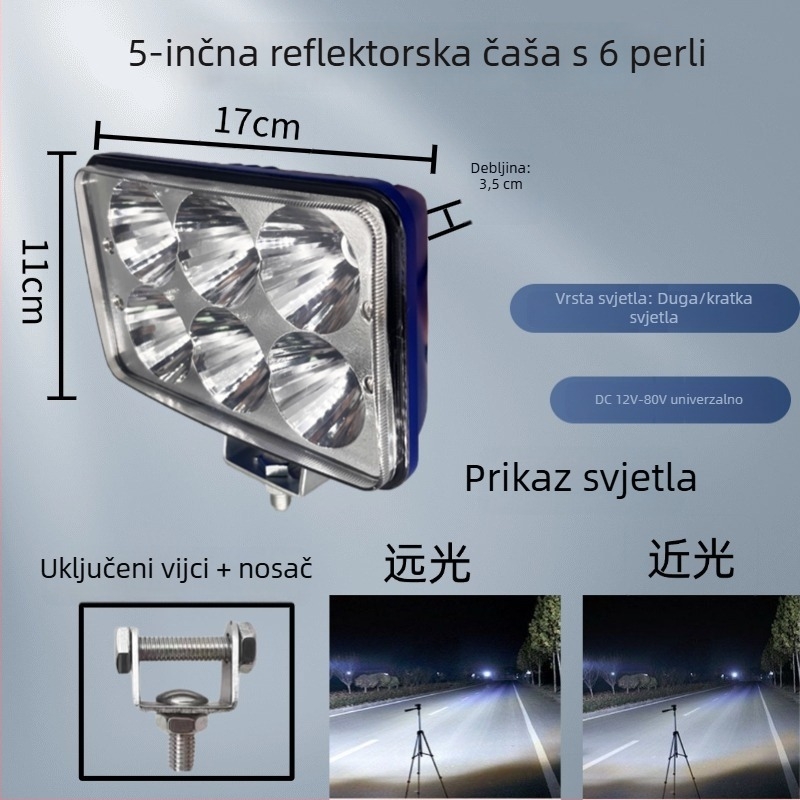 LED svjetla s širokim kutom gledanja za 12V-80V električna vozila, visoke jasnosti spot lampe za automobile, kamione i građevinske strojeve