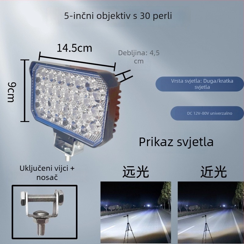 LED svjetla s širokim kutom gledanja za 12V-80V električna vozila, visoke jasnosti spot lampe za automobile, kamione i građevinske strojeve