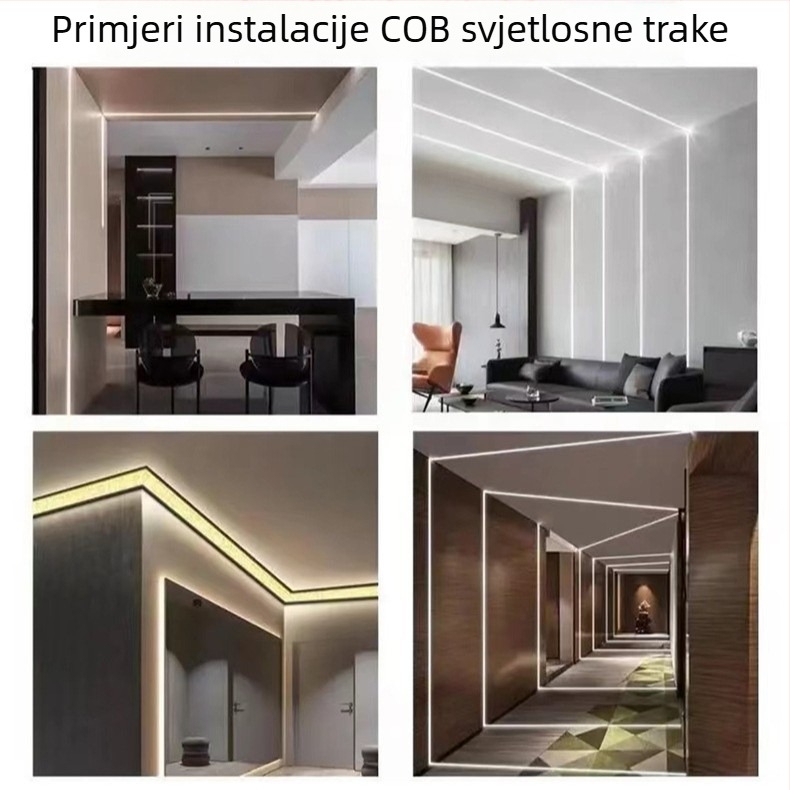 COB LED trak s auto-ljepljivom podlogom za ormariće, ugrađen u aluminijski kanal, 24V niskonaponsko unutarnje osvjetljenje stropa