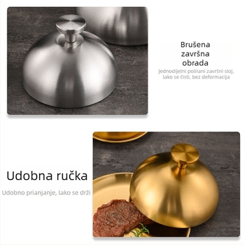 Poklopac za steak od nehrđajućeg čelika, okrugli podignuti poklopac za posude i jela, poklopac za užinu, teppanyaki poklopac
