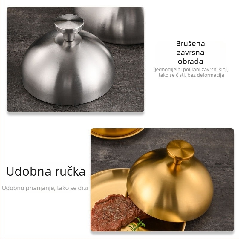 Poklopac za steak od nehrđajućeg čelika, okrugli podignuti poklopac za posude i jela, poklopac za užinu, teppanyaki poklopac