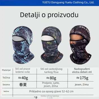Maska za vožnju biciklom s fleeceom, otporno na vjetar i hladnoću, šal, zaštita za uši, otisnut dizajn, kapa u stilu Lei Feng