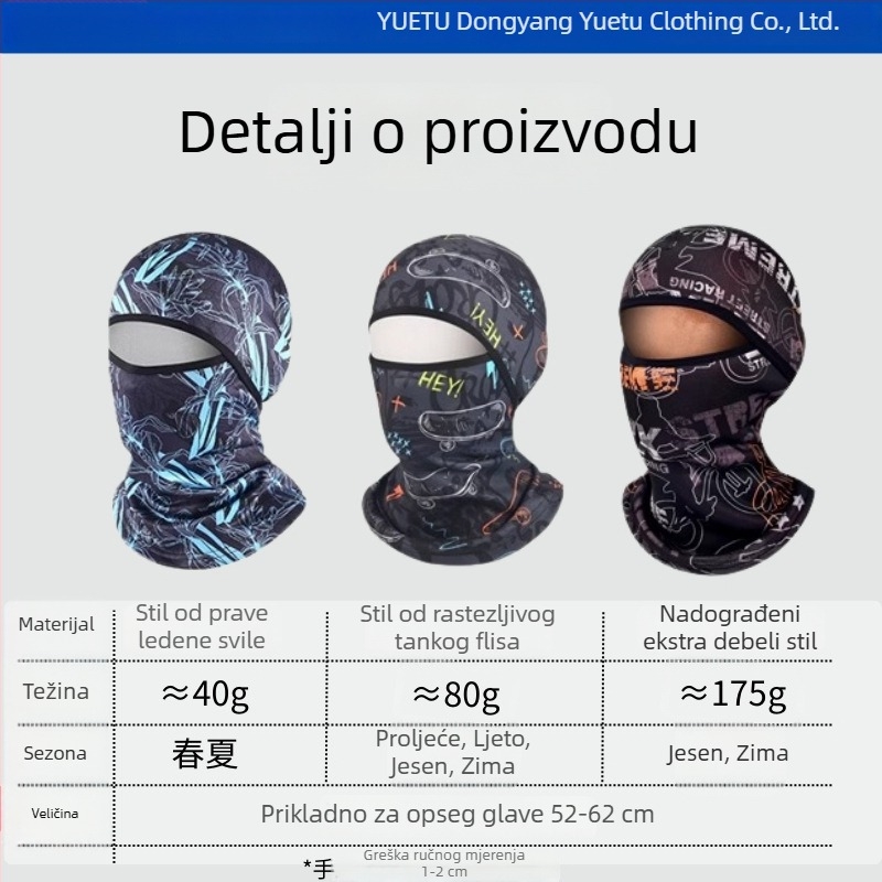 Maska za vožnju biciklom s fleeceom, otporno na vjetar i hladnoću, šal, zaštita za uši, otisnut dizajn, kapa u stilu Lei Feng