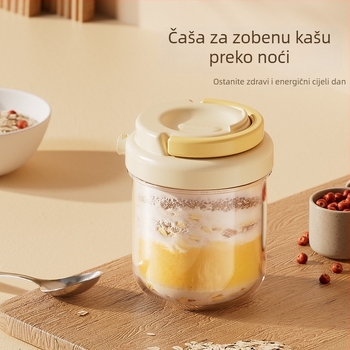 Staklena čaša za noćni zob s poklopcem i žličicom, prijenosna čaša za doručak s jogurtom, zatvorena čaša za salatu, mlijeko i šejk
