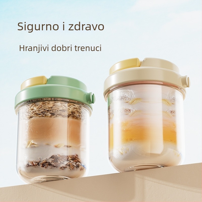 Staklena čaša za noćni zob s poklopcem i žličicom, prijenosna čaša za doručak s jogurtom, zatvorena čaša za salatu, mlijeko i šejk