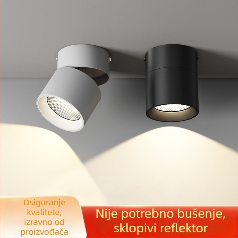 Prilagodljiv LED downlight spot, površinski montažni, bez rupa, cilindrična svjetiljka, za dnevni boravak, pozadinu zida i hodnik