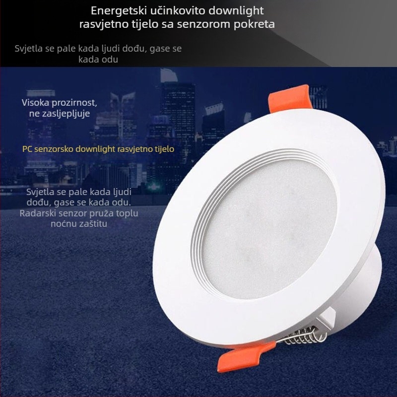LED downlight s radar senzorom za prepoznavanje tijela te upravljanjem zvukom i svjetlom za hodnike i javne prostore