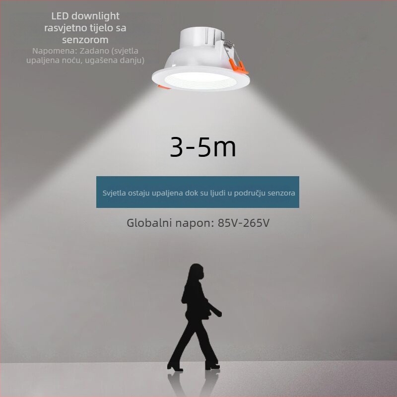 LED downlight s radar senzorom za prepoznavanje tijela te upravljanjem zvukom i svjetlom za hodnike i javne prostore