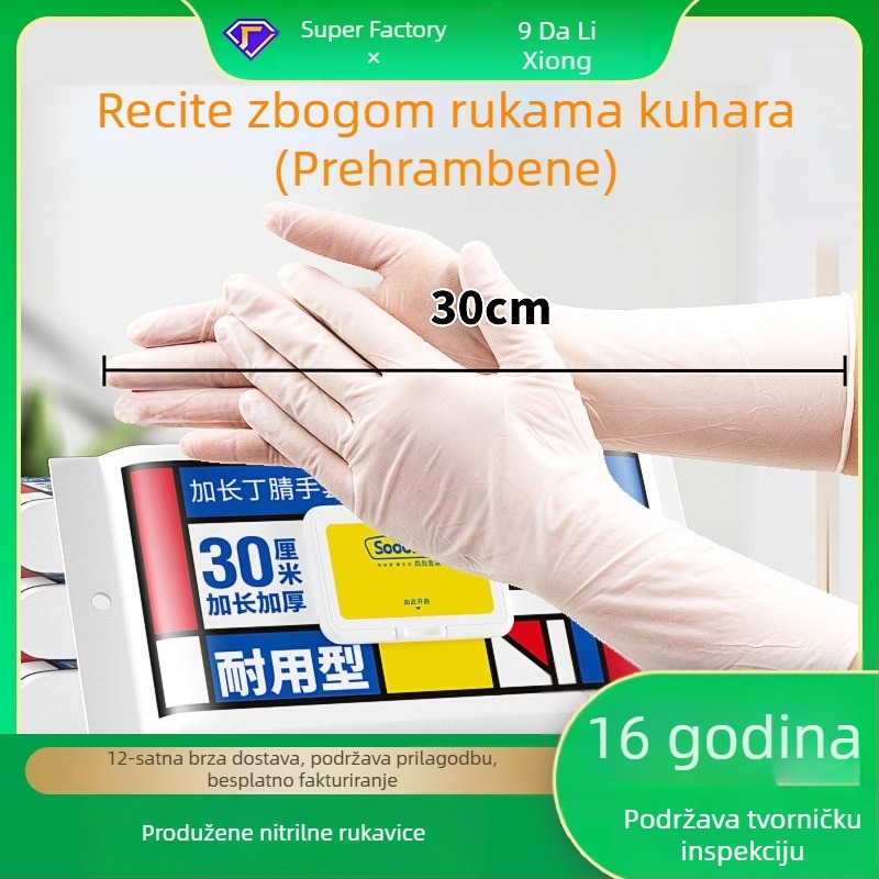 Sodolike nitrilne rukavice, prehrambene kvalitete, za kuhinju i pranje suđa, jednokratne, produžene duljine, otporne na ulje