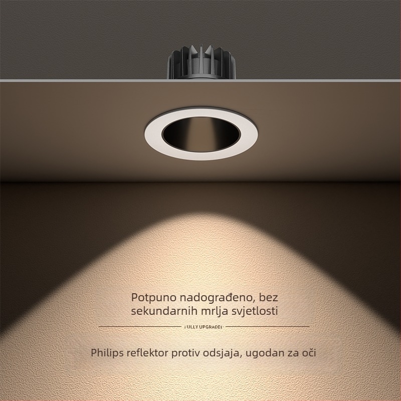 LED ugrađeni usmjereni spot, 75 mm duboka čaša, oblik brežuljka, zaštita očiju, anti-glare, stropno svjetlo za dnevni boravak i hodnik, aluminijska legura, 36V