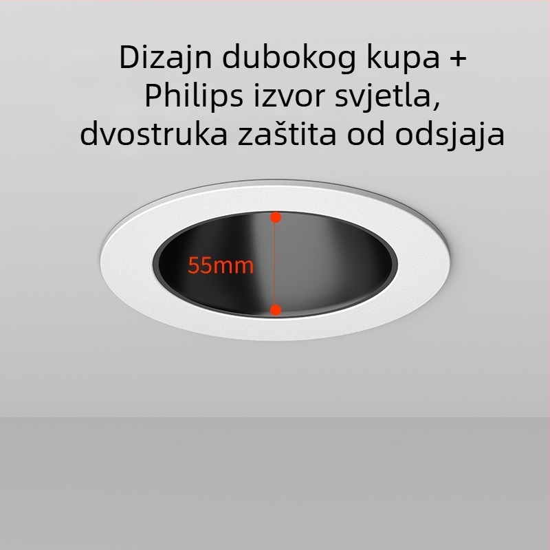 LED ugrađeni usmjereni spot, 75 mm duboka čaša, oblik brežuljka, zaštita očiju, anti-glare, stropno svjetlo za dnevni boravak i hodnik, aluminijska legura, 36V