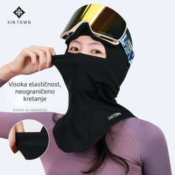Xintown Dvostruko slojevita skijaška kapuljača s maskom za lice za snowboard, vanjska zimska zaštita vrata, tanak fleece