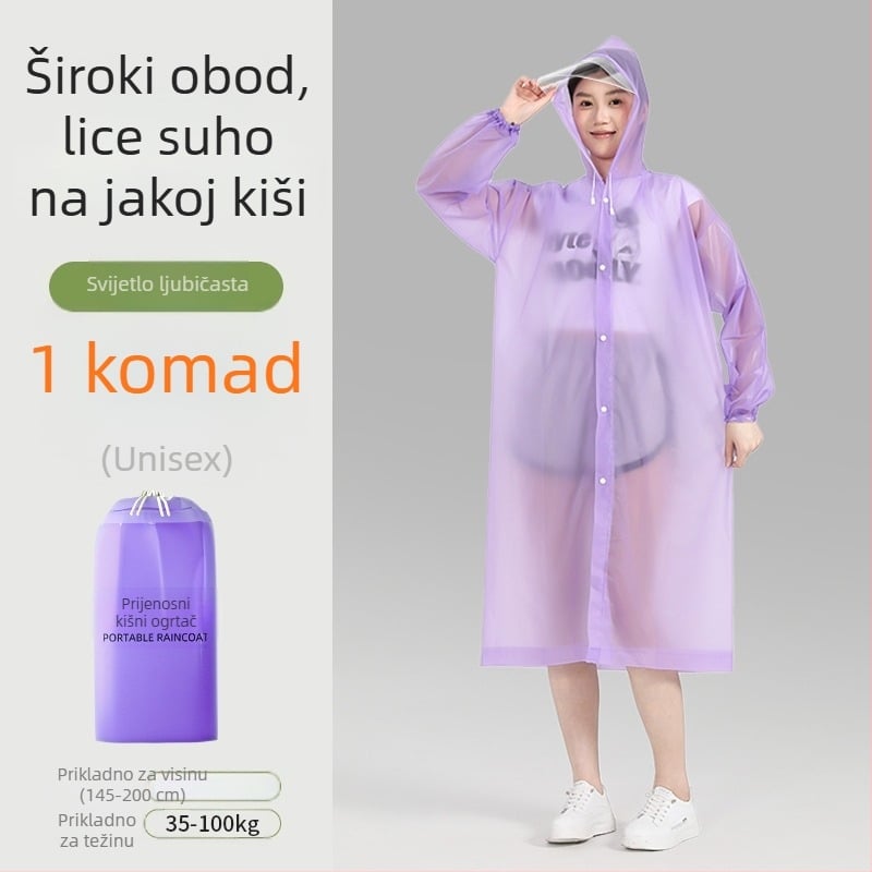 Kišni kaput za odrasle s rubom, dug, pogodan za planinarenje i putovanja