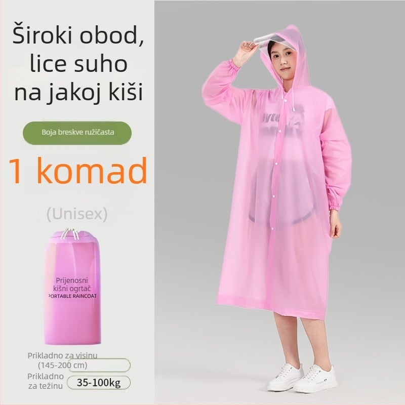 Kišni kaput za odrasle s rubom, dug, pogodan za planinarenje i putovanja