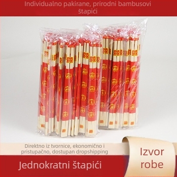 Jednokratni bambus štapići i jušna žlica, prehrambena kvaliteta, četverodjelni set, produženi i debeli dizajn