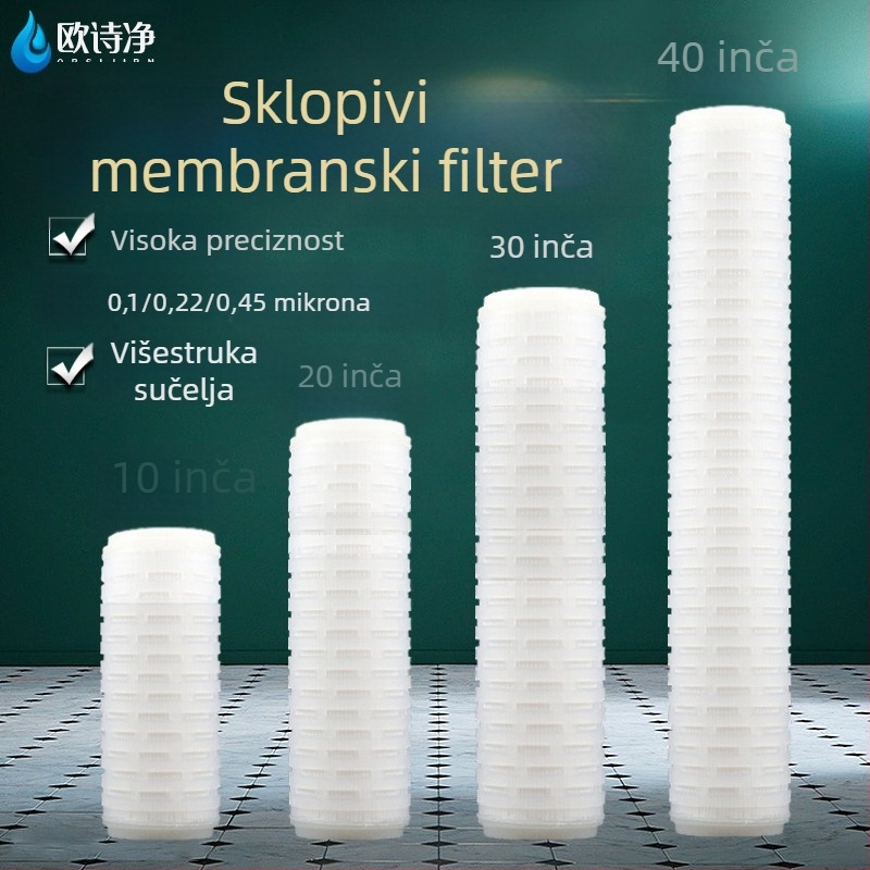 Sklopivi filter element s PP mikroporoznom membranom, visoka preciznost 0,1 mm, 0,22/0,45 mm, tip ravnog pritiska, 10/20/30/40 inča