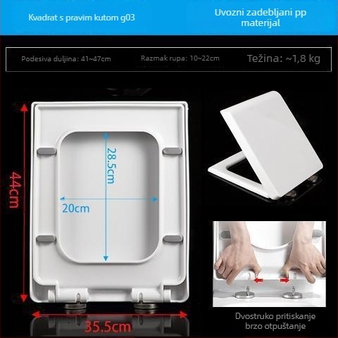 Kvadratni poklop za WC, univerzalni, deblji i izdržljiv, prilagodljiv trapezoidnom sjedištu, izrađen od urea-formaldehidne smole