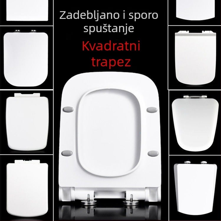 Kvadratni poklop za WC, univerzalni, deblji i izdržljiv, prilagodljiv trapezoidnom sjedištu, izrađen od urea-formaldehidne smole