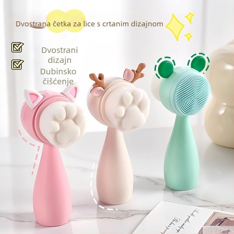 Četkica za čišćenje lica s mekanim dlačicama, dvostruka ručna četkica za dubinsko čišćenje pora i uklanjanje crnih mrlja