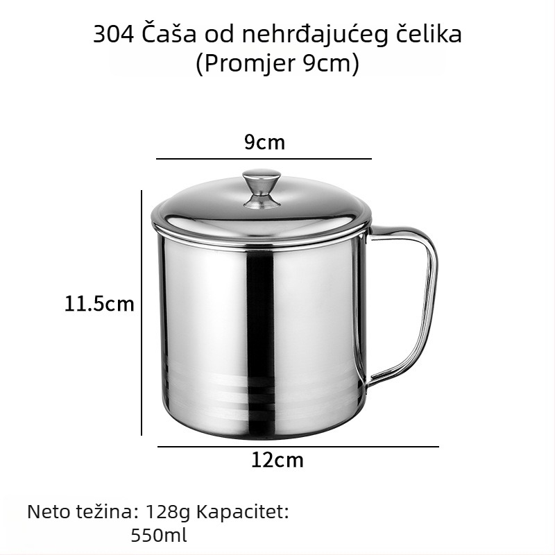 Čaša za piće od nehrđajućeg čelika 304 s poklopcem i drškom, dječja čaša za vodu i mlijeko