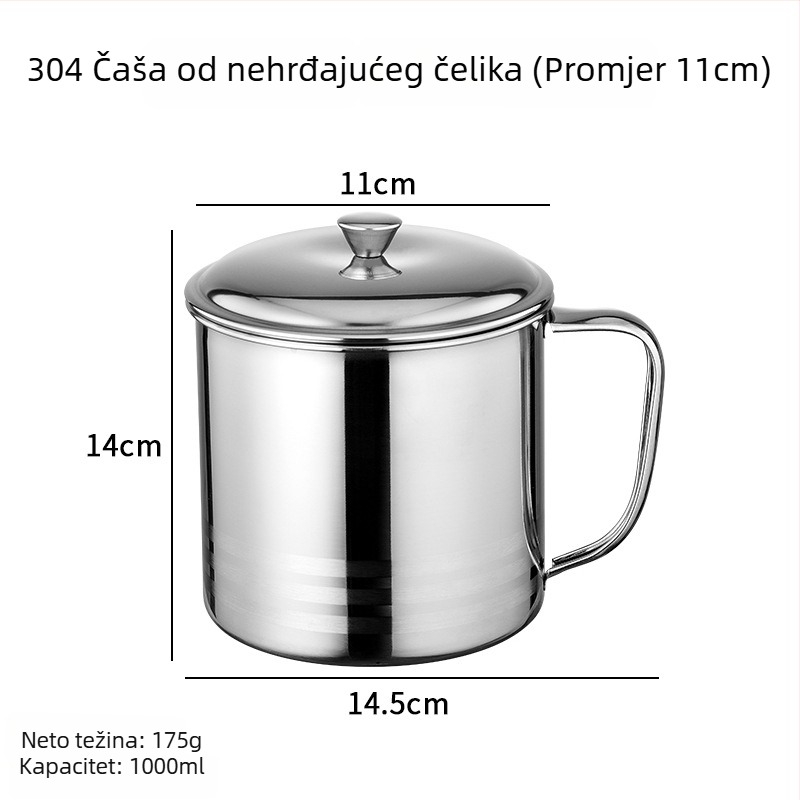 Čaša za piće od nehrđajućeg čelika 304 s poklopcem i drškom, dječja čaša za vodu i mlijeko