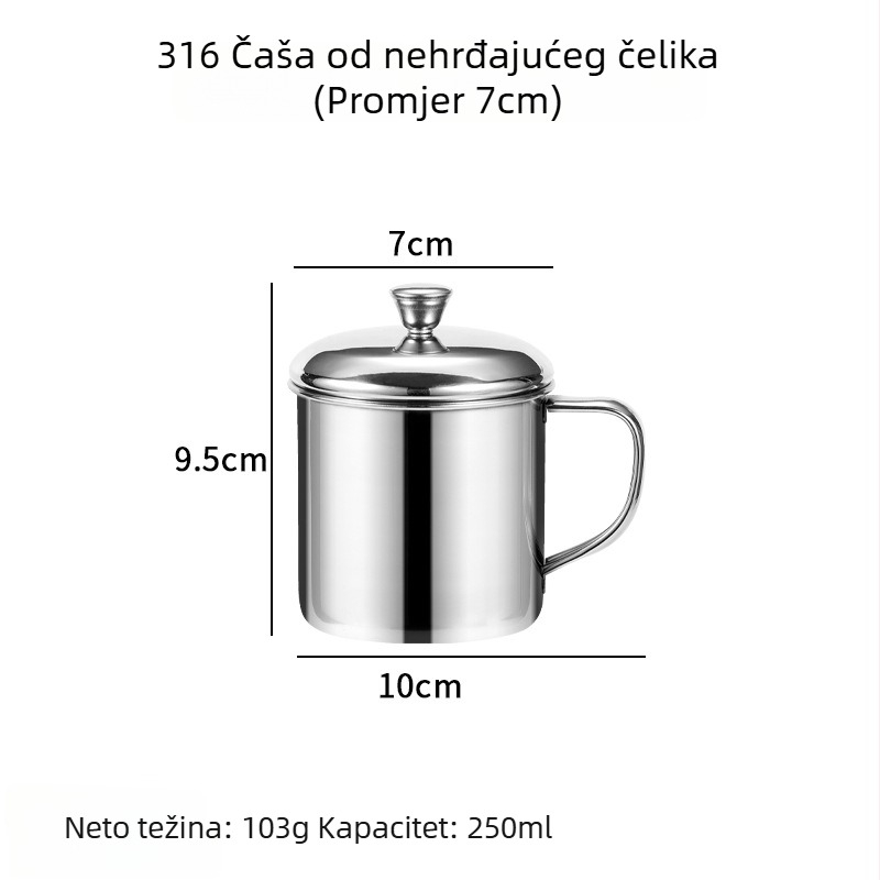 Čaša za piće od nehrđajućeg čelika 304 s poklopcem i drškom, dječja čaša za vodu i mlijeko