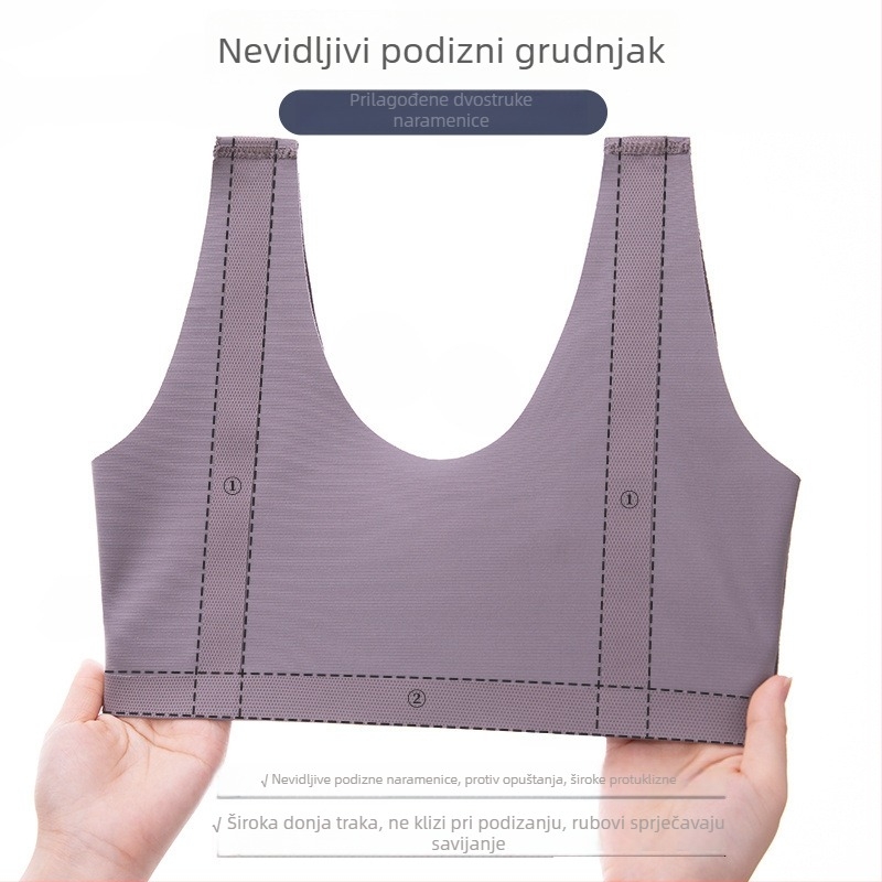 Bezšivni sportski grudnjak u stilu veste s prednjim kopčanjem, push-up efekt, protiv spuštanja, otvoren leđa, s ugrađenim jastučićima za prsa