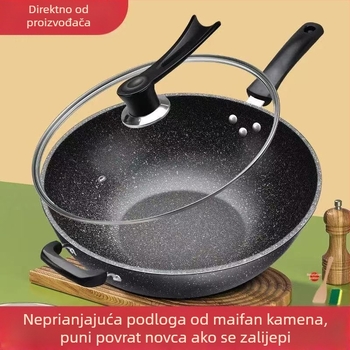 Maifan kamen wok s neprijanjajući premazom, promjer 32 cm, kompatibilan s indukcijskim pločama, kućna kuhinja, bez dima
