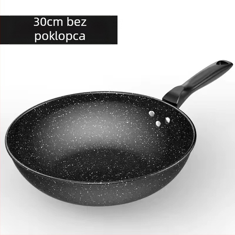 Maifan kamen wok s neprijanjajući premazom, promjer 32 cm, kompatibilan s indukcijskim pločama, kućna kuhinja, bez dima