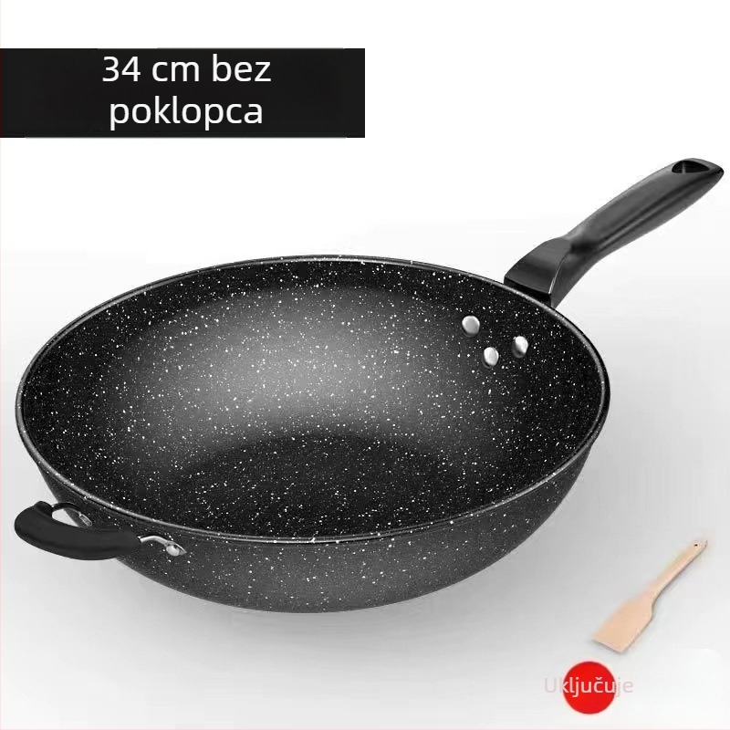 Maifan kamen wok s neprijanjajući premazom, promjer 32 cm, kompatibilan s indukcijskim pločama, kućna kuhinja, bez dima