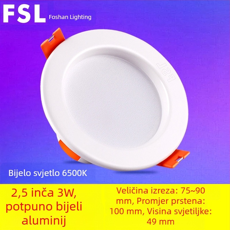 Foshan Lighting LED downlight, 8 cm otvor, svjetlo za dnevni boravak na strop, 2.5 inča, 3W ugrađeno svjetlo