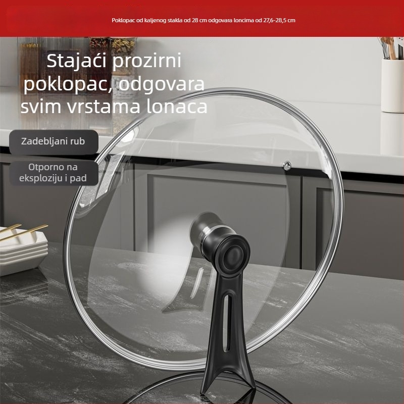 Poklop od kaljenog stakla s okvirom od nehrđajućeg čelika, kružni wok poklopac, univerzalni poklopac za tiganj, neprianjajući