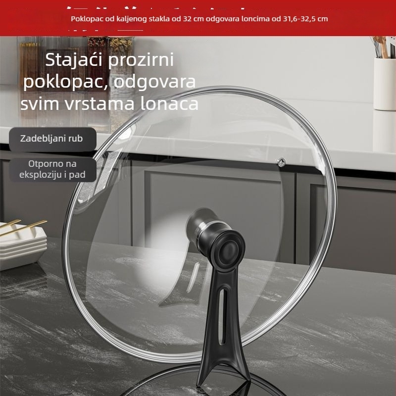 Poklop od kaljenog stakla s okvirom od nehrđajućeg čelika, kružni wok poklopac, univerzalni poklopac za tiganj, neprianjajući