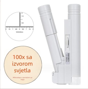 Mikroskop s dvostrukom cijevi 100×, s mjernom skalo i LED osvjetljenjem, za školsku znanstvenu edukaciju i promatranje biljaka i životinja