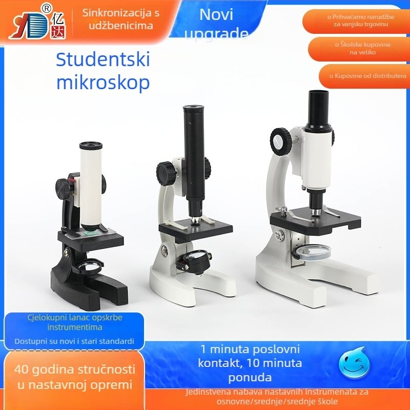 Monokularni nastavni mikroskop za učenike osnovne i srednje škole, laboratorijski mikroskop za promatranje stanica, bakterija i mikroorganizama