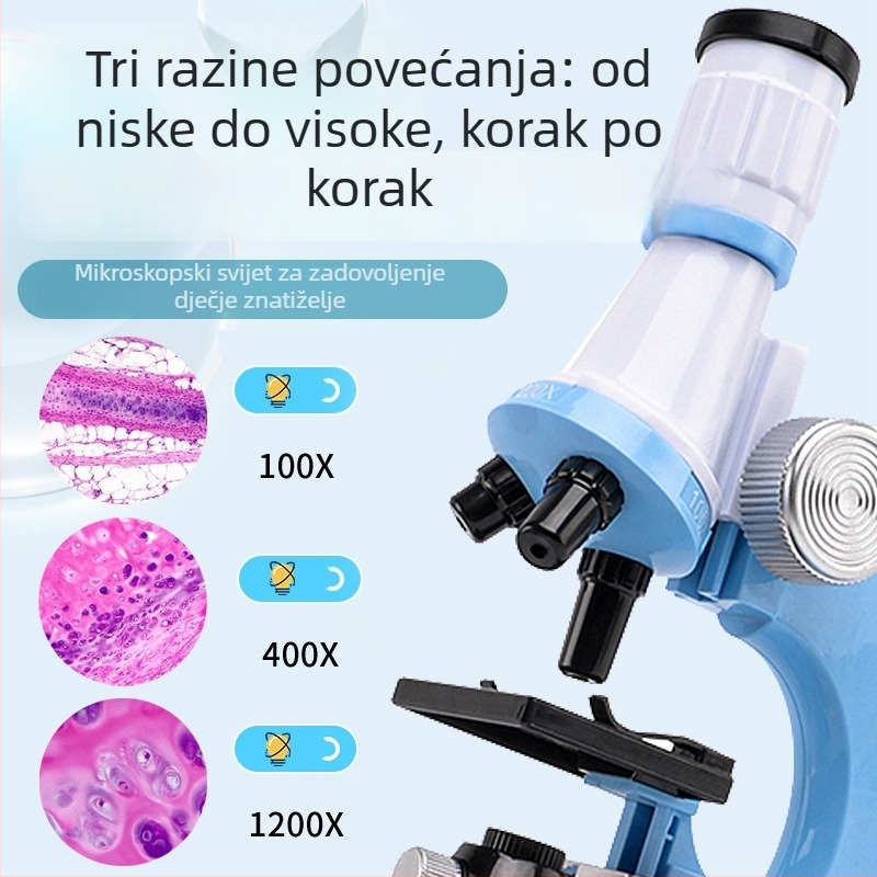 Dječji mikroskop za znanost, optička edukativna igračka s 1200× povećanjem za predškolsko do osnovne i srednje škole
