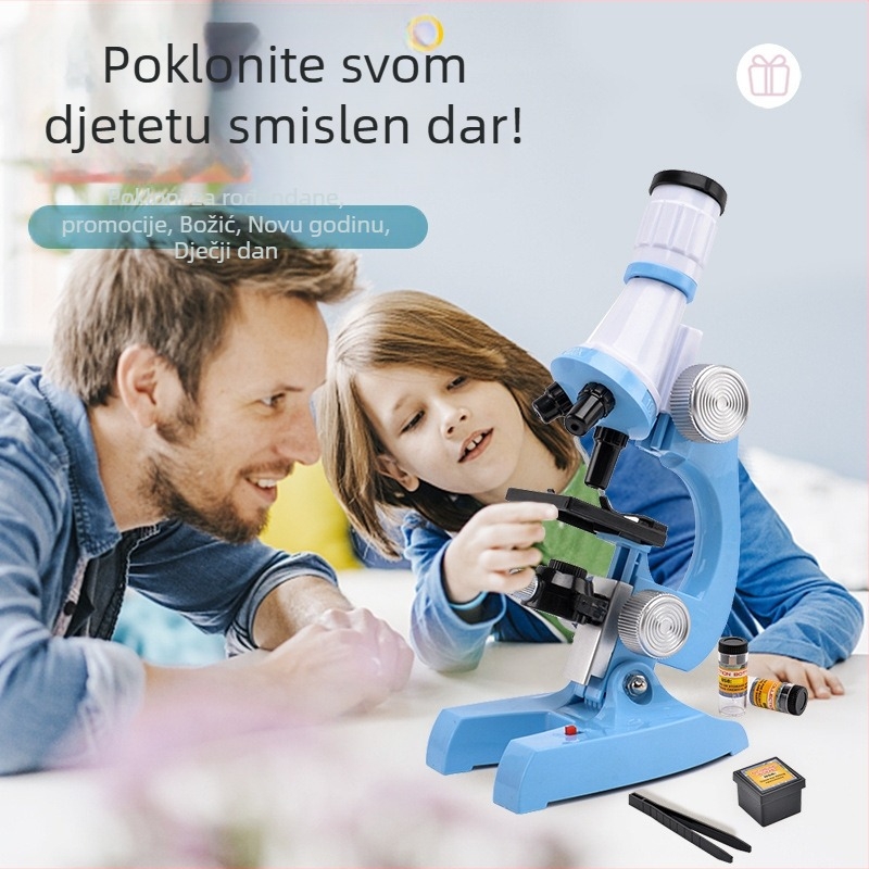 Dječji mikroskop za znanost, optička edukativna igračka s 1200× povećanjem za predškolsko do osnovne i srednje škole