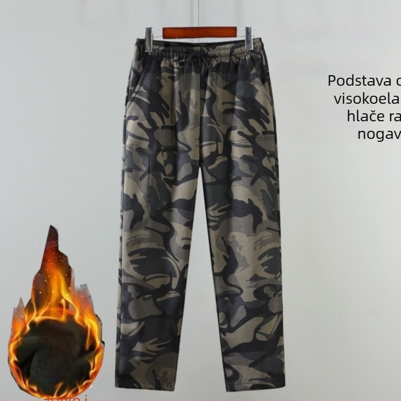 Kamuflažne radne hlače s flis podstavom, visoka elastičnost, široka silueta, za gradilište, izdržljive i prozračne.