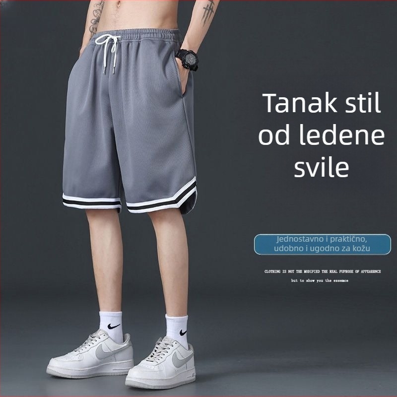 Muške mrežaste prozračne košarkaške šorceve u američkom stilu, ljetne trening hlače od ice silk, plus veličina