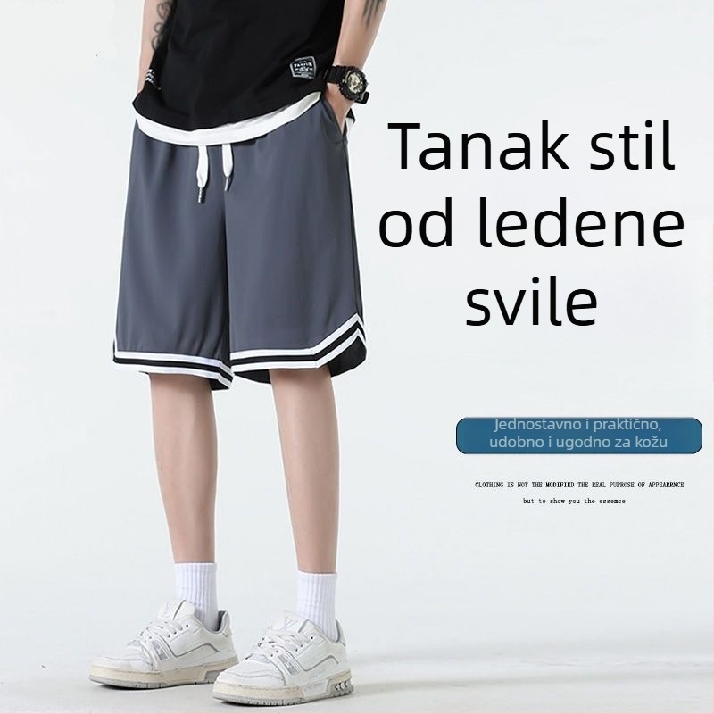 Muške mrežaste prozračne košarkaške šorceve u američkom stilu, ljetne trening hlače od ice silk, plus veličina