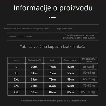 Muške kupaće šorceve slobodnog kroja, brzo se suše, jednobojne