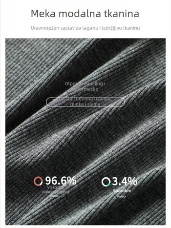 Ženski top od modalnog materijala s ribastom teksturom, jednobojan, dugi rukavi, okrugli izrez, uski kroj za jesen