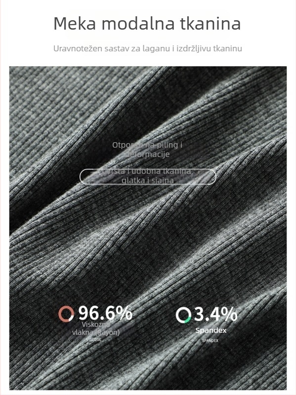Ženski top od modalnog materijala s ribastom teksturom, jednobojan, dugi rukavi, okrugli izrez, uski kroj za jesen