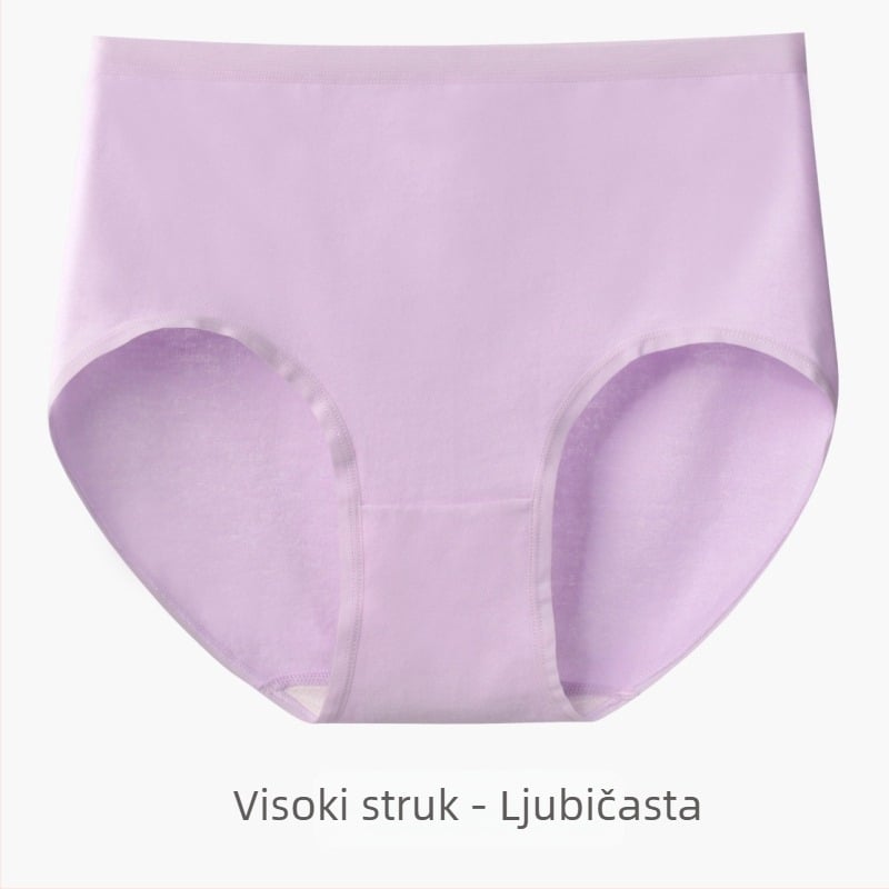 Ženske bezšivne gaćice od 100% pamuka, visoki pojas, antibakterijske