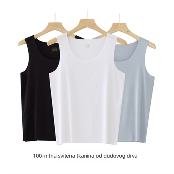 Muški bezruk top za vježbanje od mješavine Mulberry svile i modala, lagani temeljni sloj, okrugli izrez, sportski stil