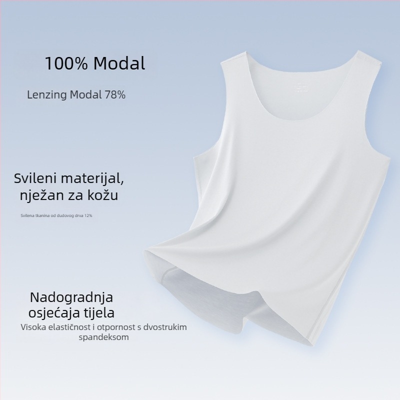 Muški bezruk top za vježbanje od mješavine Mulberry svile i modala, lagani temeljni sloj, okrugli izrez, sportski stil