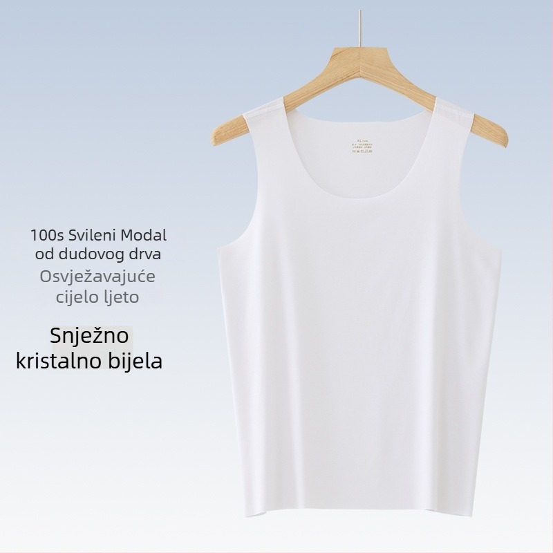 Muški bezruk top za vježbanje od mješavine Mulberry svile i modala, lagani temeljni sloj, okrugli izrez, sportski stil