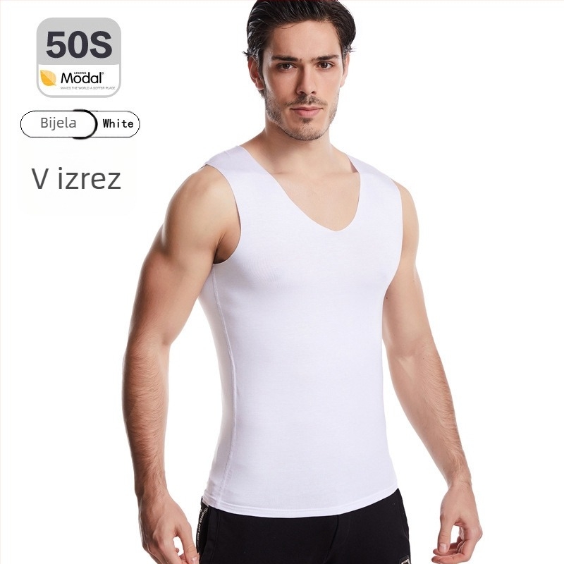 Muški modal bezšivna potkošulja, velika veličina, osnovni sloj za fitness, bijela ili crna